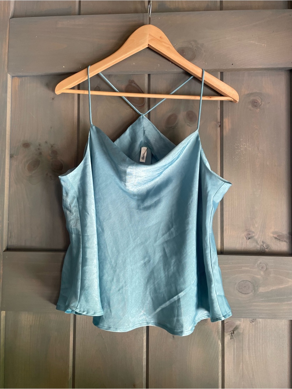 Satin Cowl Neck Camisole Tank Top - Blue